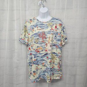 Polo Ralph Lauren Blue Green Hawaiian Tee Shirt Tropical Beach Logo L